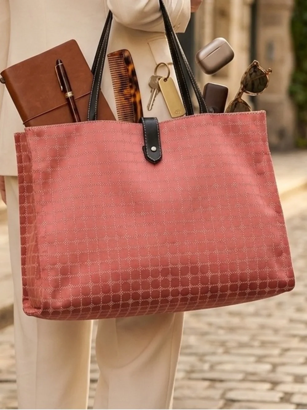 Kate Spade Women's Pink Tote Bag with Black Trim